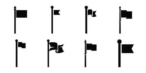 flag pole silhouette icon set