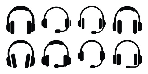 headset silhouette simple icon set