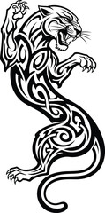 Tribal Panther Illustration – Isolated on Transparent Background Fierce Roaring Panther Tattoo Design Vector Art