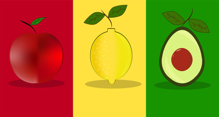Healthy Fruits Design Elements in Flat Design Style