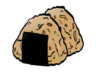五目おにぎりのイラスト （海苔・筆タッチ） シンプル / Hand-painted Gombs Rice Ball (Nori Wrapped) – Brush-style Illustration