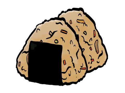 五目おにぎりのイラスト （海苔・筆タッチ） シンプル / Hand-painted Gombs Rice Ball (Nori Wrapped) &ndash; Brush-style Illustration