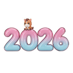 Cute Horse Sitting on 2026 Numbers Symbolizing New Year.