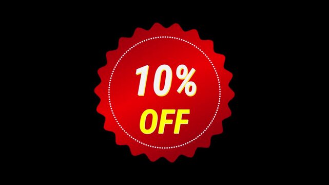 Red circular sticker with a 10% off discount text, perfect for promotions. Icon transparent motiongraphic video