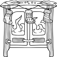 Fireplace with decorations, cozy winter time