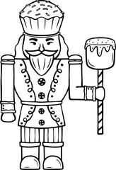 Line art nutcracker with holiday sweets decor