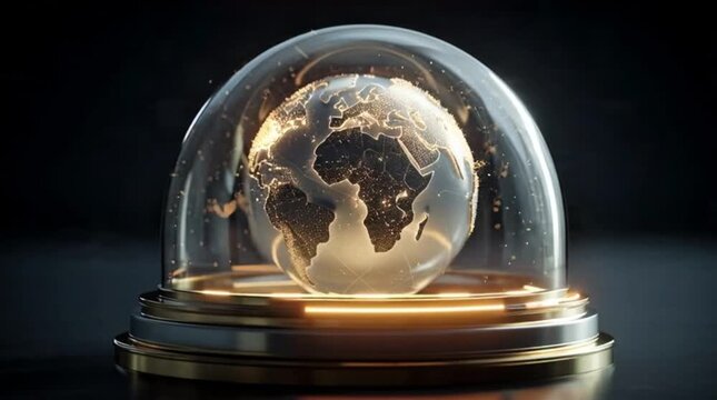 Earth Globe in Glass Dome Global Business Technology and Protection Concept