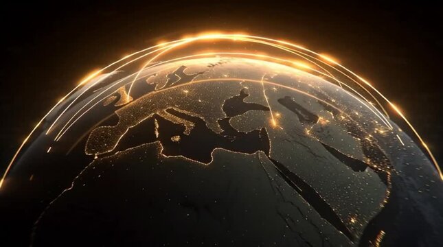 Global Data Network Connectivity Over Earth at Night Visualization
