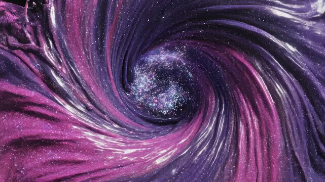 Extremely slow motion of swirling purple and magenta non-Newtonian fluid simulation representing complex quantum spacetime dynamics high detail, surface, cosmic