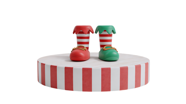 Christmas elf boots on a striped podium isolated on transparent background - Powered by Adobe
