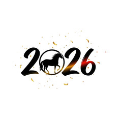 Happy New Year 2026 with Horse Silhouette.