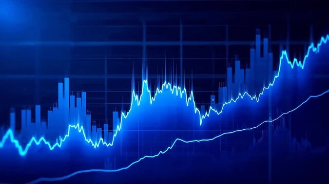 Blue financial graph with upward trend