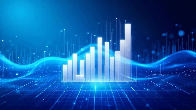 Digital bar chart with blue wave background
