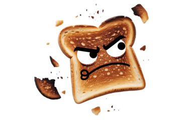 Funny face made of bread cartoon character on transparent background
