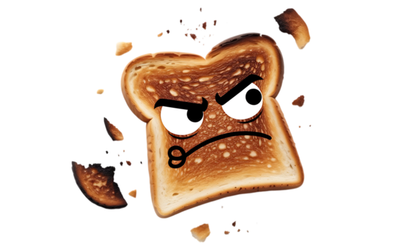 Funny face made of bread cartoon character on transparent background