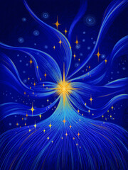 Fantasy Light Star Burst Line Art Illustration