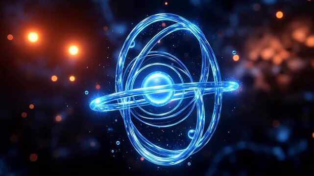 Blue glowing atomic structure