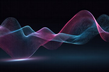 Abstract glowing digital wave pattern flows across a dark background with vibrant color accents