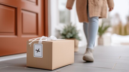 Delivery parcel box package logistics, doorstep shipping и e-commerce fulfillment present retail distribution, courier industry and online shopping operations front door