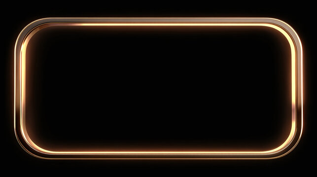 A glowing rectangular border on a dark backdrop, perfect for design and advertisement purposes. The golden edge against the black background, is elegant and sophisticated 