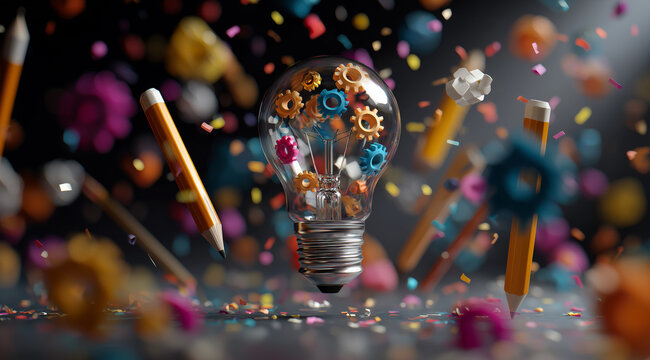 Innovative solution with lightbulb and gears, perfect for brainstorming and creative problem solving concepts