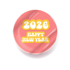2026 happy New year retro groovy aesthetic sticker design isolated on white background. Vintage 2026 New year day motto sticker, tag, retro label, banner, ribbon, label png with quote. New year text