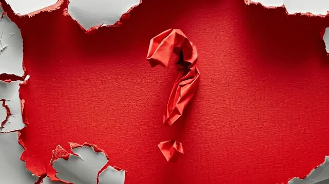 Torn paper revealing a bold red question mark symbol through a jagged rip.