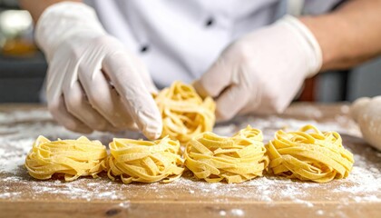 Fresh pasta nests expertly crafted with love, perfect for authentic Italian cuisine and comforting homemade meals, a culinary masterpiece