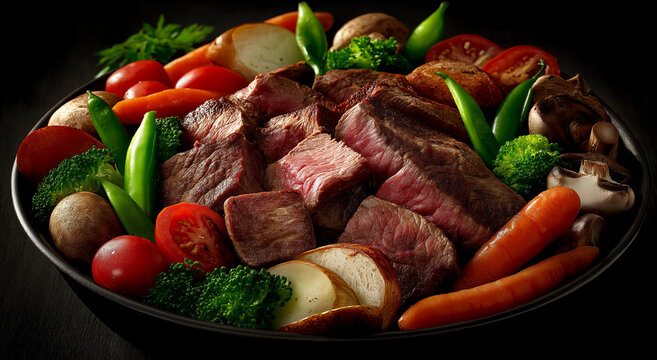Delectable medium rare beef with vibrant vegetables for healthy meal prep and balanced nutrition options