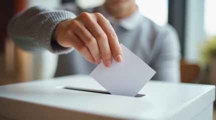 Eagerly putting their vote into the ballot box, the voter hand showcases the essence of democracy, contributing to the collective decision-making process with their carefully chosen ballot