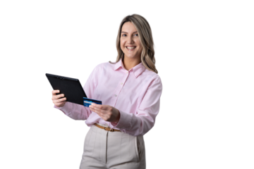 Woman shopping online with tablet and credit card