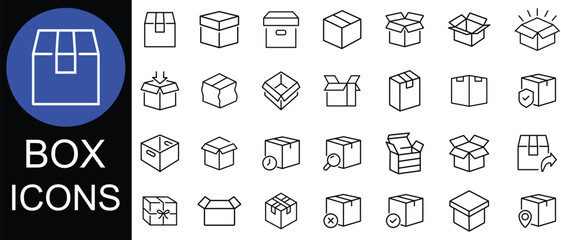 Boxes Icon Vector illustration. Boxes line vector. Box sign and symbol, Package, delivery boxes, open and closed Box. Vector illustration.