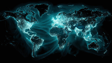A captivating digital rendering of the world map in a stunning teal hue, highlighting interconnectedness
