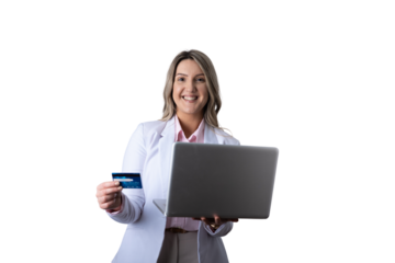 Woman shopping online with credit card and laptop