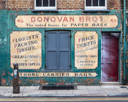 Donovan Bros Vintage Shop Exterior on Crispin Street in London, UK