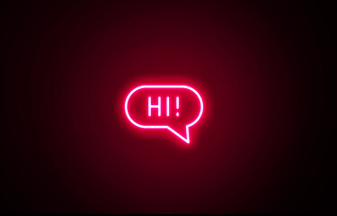  Neon glowing hi welcome bubble icon on black background. Hello speech bubble. Glowing Hello text quote. Hi icon lettering. Hi! speech bubble icon, welcome, communication, message, chat. © MstBeauty
