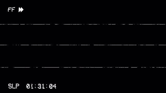 Old VHS Video Tape Fast Forward Effect Overlay Screen with Glitches and Noise, Retro Vintage Style 4k video animation seamless loop
