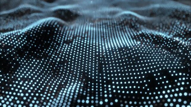 Digital data flow with glowing particles, abstract wave pattern representing information technology and big data