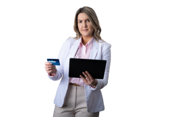 Woman experiencing confusion with online credit card payment