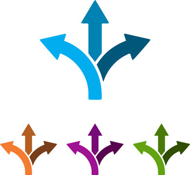 Three way arrow choices options icon flat vector illustration set