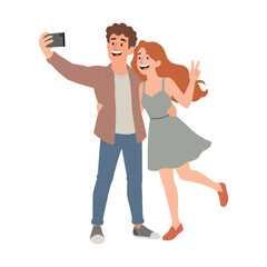 A young couple taking a selfie with a smartphone