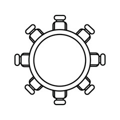 Fototapeta premium Round Meeting Table with Chairs - Top View Line Art Icon
