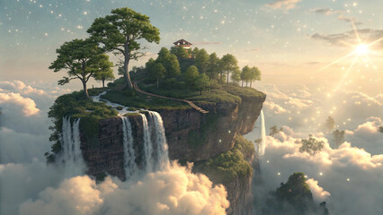 Naklejka premium Floating Island in the Clouds