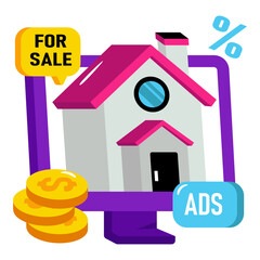 Conceptual flat design icon of online home