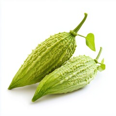 Fresh Bitter Melons on White Background with Unique Textures