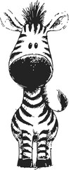 Fototapeta premium Zebra cartoon sketch hand drawn with big nose and playful expression. Vector illustration