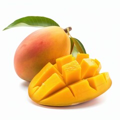 Fresh Mango with Slices on White Background for Healthy Eating