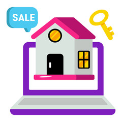 Conceptual flat design icon of online home sale