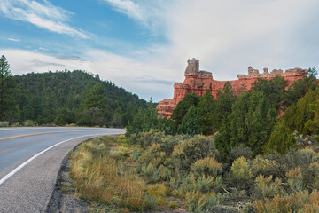 Fototapeta premium Captivating red rock formations along Scenic Highway 12 in Red Canyon, near Bryce Canyon, Utah, USA. 