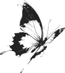 Butterfly sketch hand drawn black and white ink splatter style. Vector illustration